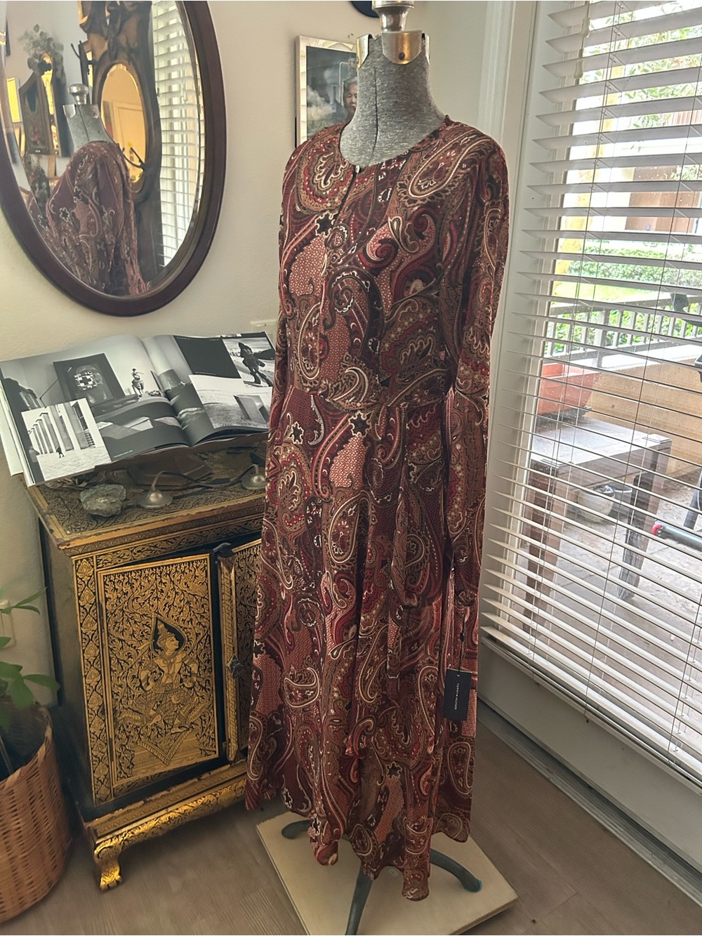 NWT Tommy Hilfiger brown Floral Maxi Dress 6 long sleeve summer flowy